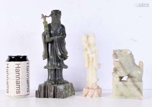 A collection of Chinese Soapstone figures largest 24 cm (3).