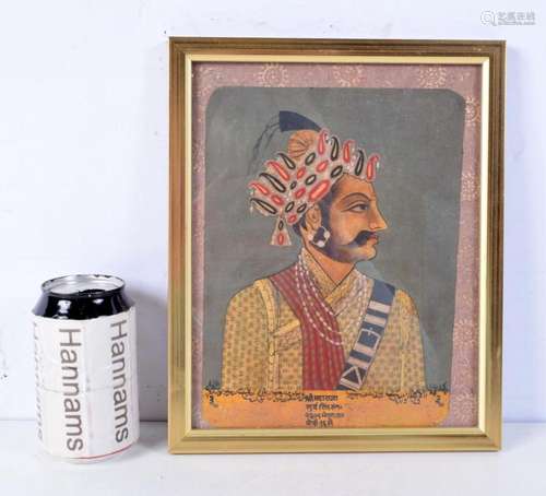 A framed early Indian water colour of a Mughal ruler 24 x 19...