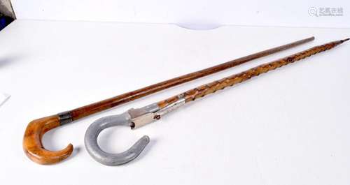 An unusual shooting stick together with a walking cane 103 c...