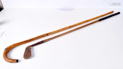 An antique hickory handle H O Gibbs golf iron together with ...