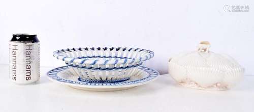 A 19th Century Cream ware dish together with a Belleek lidde...