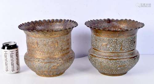 A large pair of 19th Century repousse Indian brass fluted Ja...