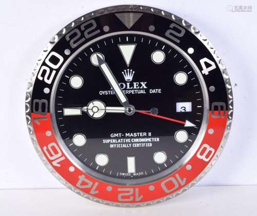 A Contemporary Rolex dealership style wall clock 34 cm