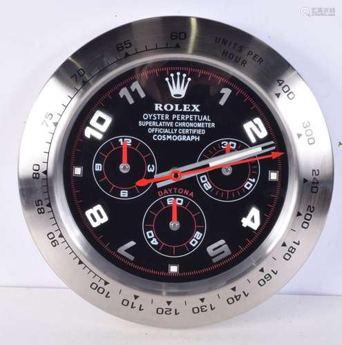 A Contemporary Rolex dealership style wall clock 34 cm