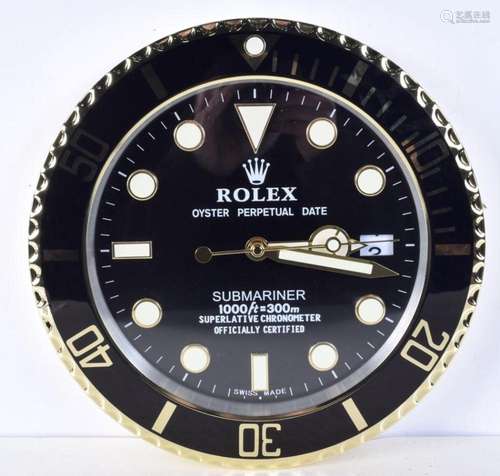 A Contemporary Rolex dealership style wall clock 34 cm