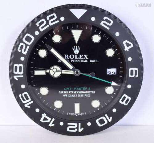 A Contemporary Rolex dealership style wall clock 34 cm