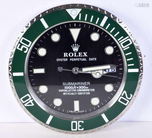 A Contemporary Rolex dealership style wall clock 34 cm