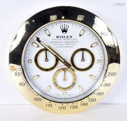 A Contemporary Rolex dealership style wall clock 34 cm