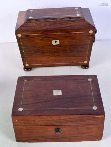 A Rose wood Tea caddy together with another box 15 x 20 cm