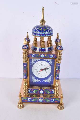 A brass and Cloisonne enamelled mantle clock 34 cm