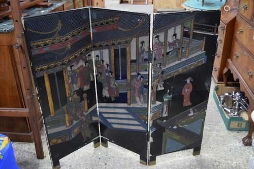 A large 3 section carved wood Chinese screen 107 x 133 cm