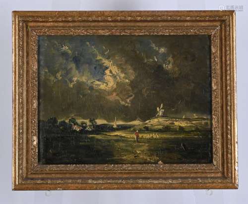 MANNER OF JOHN CONSTABLE, SUFFOLK LANDSCAPE WITH WINDMILL AN...