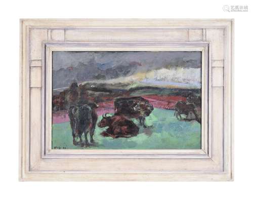 λ ALFRED WOLMARK (BRITISH 1877-1961), COWS IN A LANDSCAPE