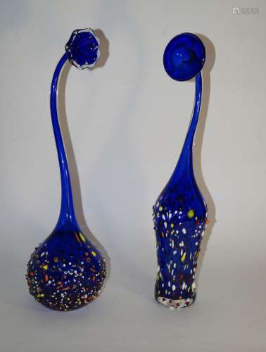 Zwei blaue Glasvase, Murano um 1980