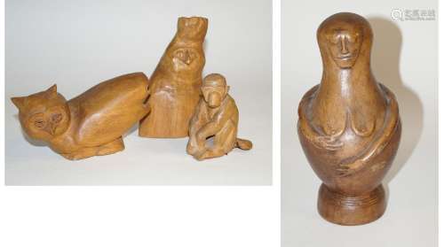 Danzer Horst 1934-2019. Drei Holztiere und eine Keramikfigur