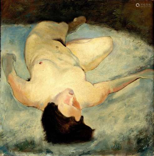 Martin. Malerei, liegende Frau (30 x 30 cm), 1970-80