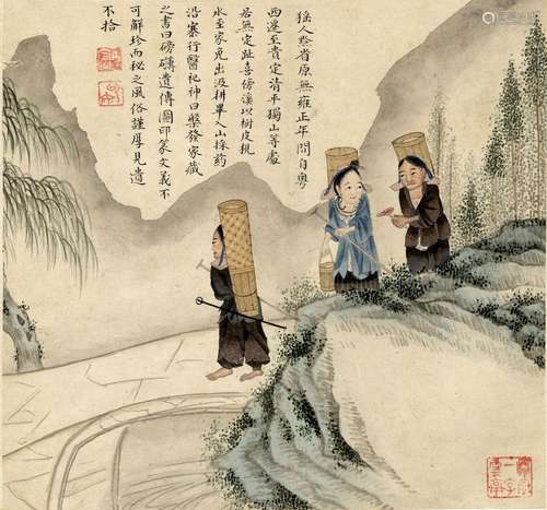 China, Album page, Chinese folk group, painting 19th c.