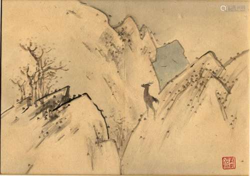 Japan,  Albumseite, Wild am Berghang, Edo-Meiji