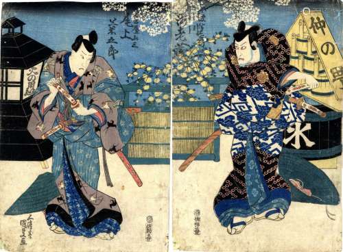 Kunisada, Utagawa 1786-1865 Zwei Oban von einem Triptychon