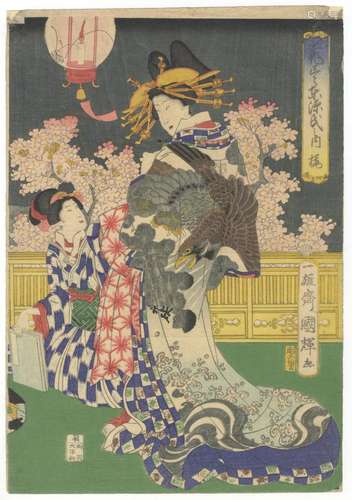 Kuniteru II, Courtesan, Original Japanese Woodblock Print