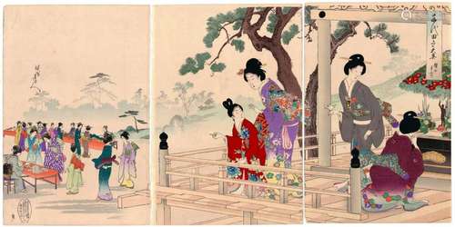 Chikanobu, Festival, Original Japanese Woodblock Print