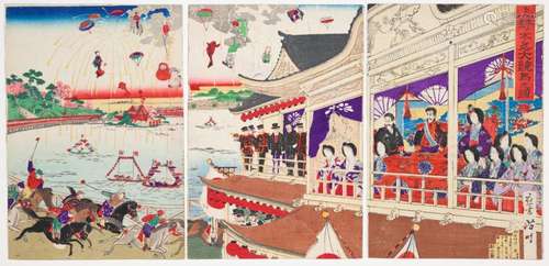 Horse Racing, Ueno, Original Japanese Woodblock Print