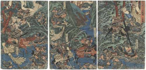 Sadahide, Battle, Original Japanese Woodblock Print