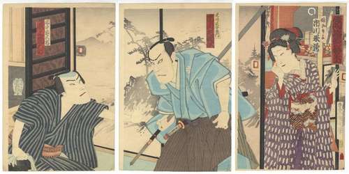 Kunichika, Kabuki, Original Japanese Woodblock Print