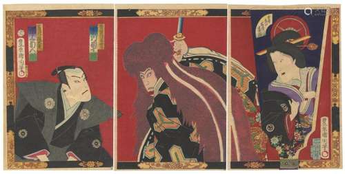 Kunichika, Kabuki Wig, Original Japanese Woodblock Print