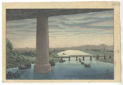 Gihachiro Okuyama, Bridge, Original Japanese Woodblock Print