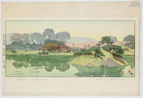 Hiroshi Yoshida, Garden, Original Japanese Woodblock Print