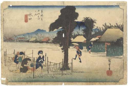 Hiroshige I, Minakuchi, Original Japanese Woodblock Print