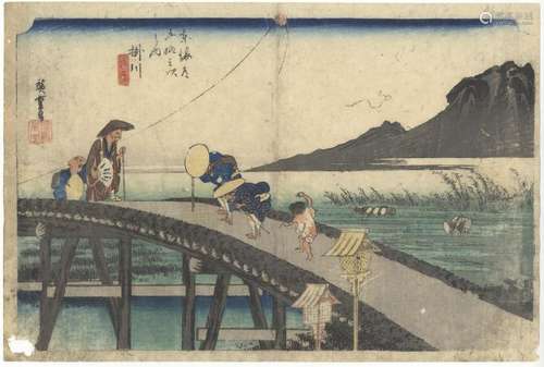 Hiroshige, Bridge, Original Japanese Woodblock Print