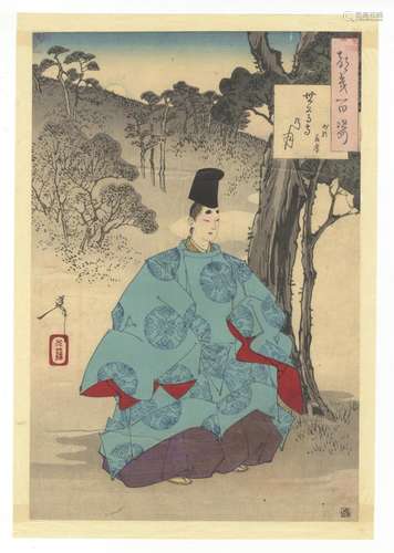 Yoshitoshi, Seson Temple, Original Japanese Woodblock Print