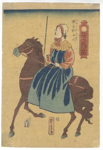 Yoshitora, English Lady, Original Japanese Woodblock Print