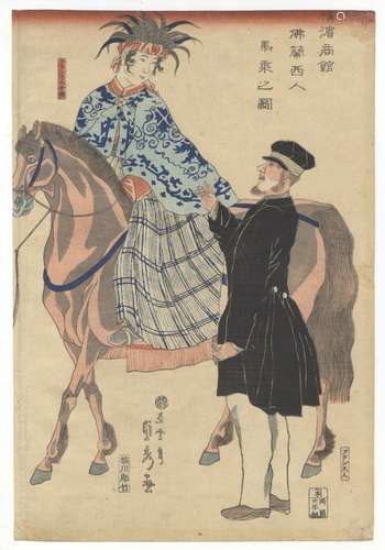 Sadahide, French Couple, Original Japanese Woodblock Print