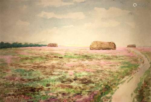 Clover field watercolor painting on paper