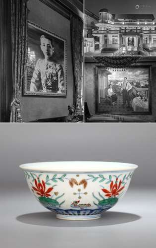 CHINESE PORCELAIN DOUCAI GOOSE AND LOTUS BOWL