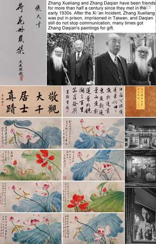 EIGHT PAGES OF CHINESE ALBUM PAINTING OF LOTUS SIGNED BY ZHA...