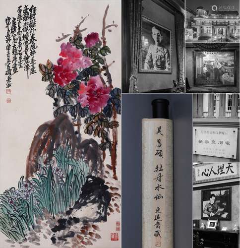 CHINESE SCROLL PAINTING OF ORCHID AND FLOWER SIGNED BY WU CH...