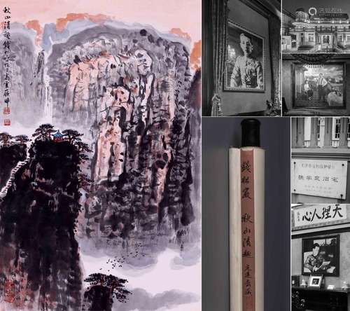 CHINESE SCROLL PAINTING OF MOUNTAIN VIEWS SIGNED BY QIAN SON...