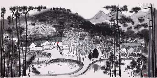 CHINESE SCROLL PAINTING OF MOUNTAIN VIEWS SIGNED BY WU GUANZ...