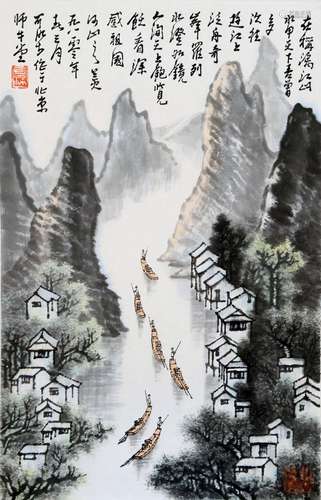 CHINESE SCROLL PAINTING OF MOUNTAIN VIEWS SIGNED BY LI KERAN