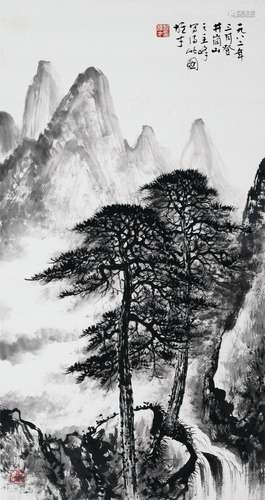 CHINESE SCROLL PAINTING OF MOUNTAIN VIEWS SIGNED BY LI XIONG...