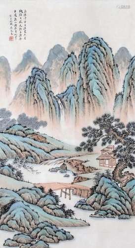 CHINESE SCROLL PAINTING OF MOUNTAIN VIEWS SIGNED BY WU QINMU