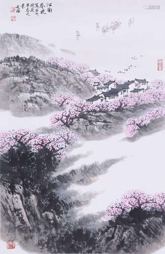 CHINESE SCROLL PAINTING OF MOUNTAIN VIEWS SIGNED BY SONG WEN...