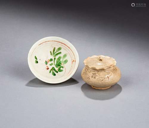 A painted 'Cizhou' bowl and a small white-glazed ...