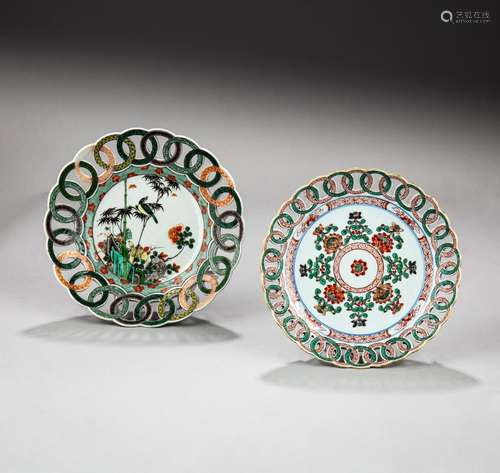 Two famille-verte reticulated rim dishes, Qing dynasty, Kang...