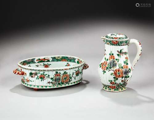 A large famille-verte ‘floral’ fluted basin and a famille-ve...