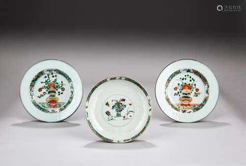 A famille-verte ‘lotus pond’ dish and a pair of famille-vert...